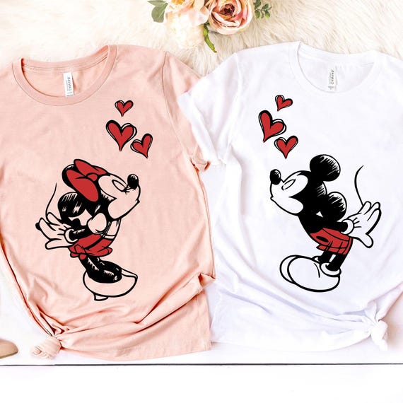 Mickey Minnie Mouse Kissing Matching Shirt, Cute Disney Couple T-shirt,  Disneyland Honeymoon Trip, Disney Him Her Shirt, Disney Wedding Gift