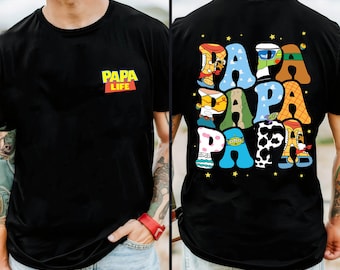 Two Sided Toy Story Papa Comfort Colors Shirt, Retro Disney Dad Life T-shirt, Father's Day Gift, Daddy Birthday, Woody Buzz Lightyear Slinky