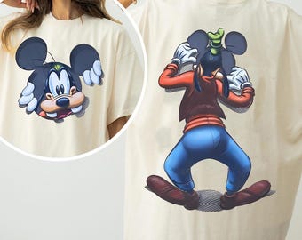 Camiseta Disney Goofy Peeking de dos caras, divertida camiseta con disfraz de Goofy, viaje familiar a Disneyland, camiseta Magic Kingdom, camiseta de Goofy