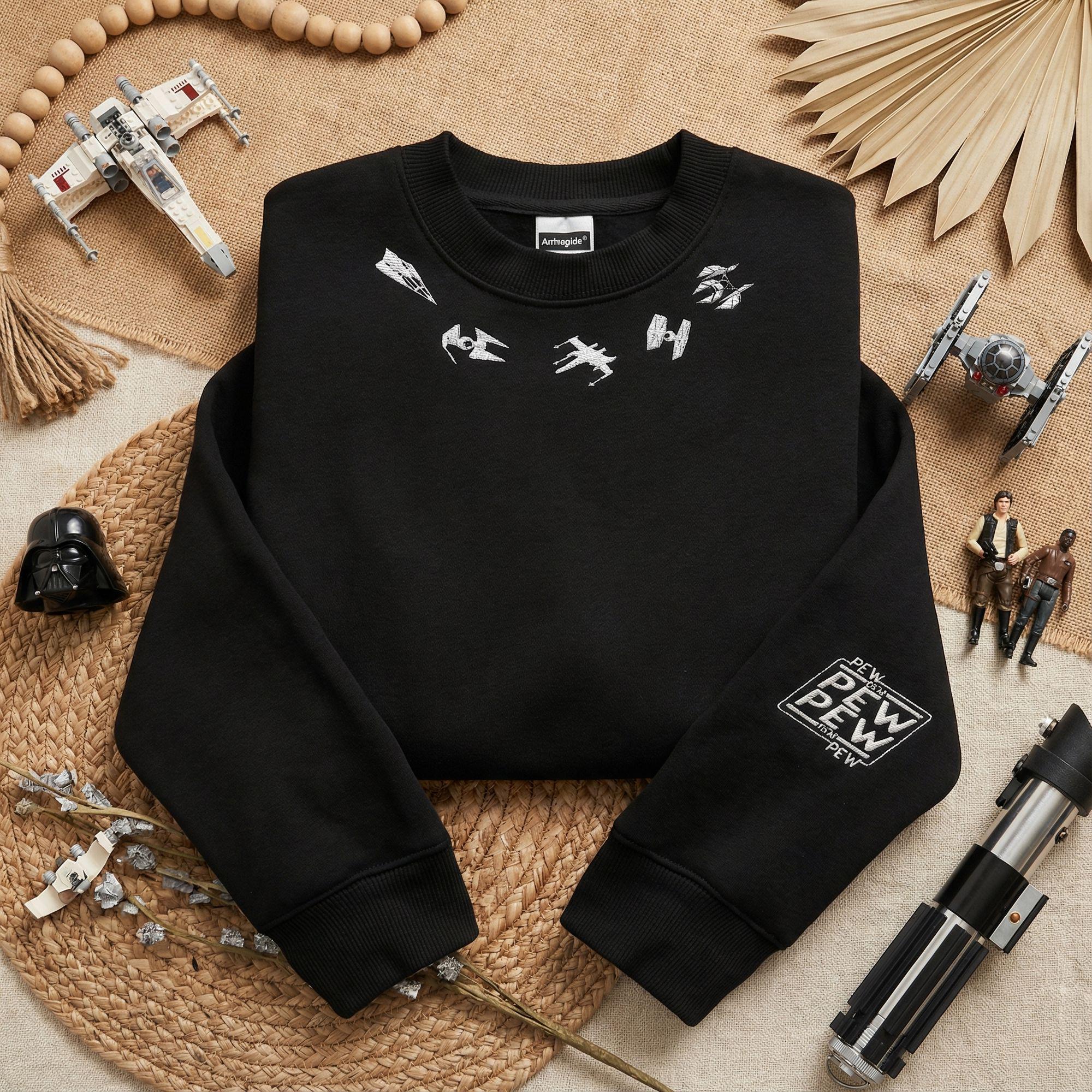 Embroidered Star Wars Pew Pew Pew Sweatshirt, Tie Fighter X-wing 