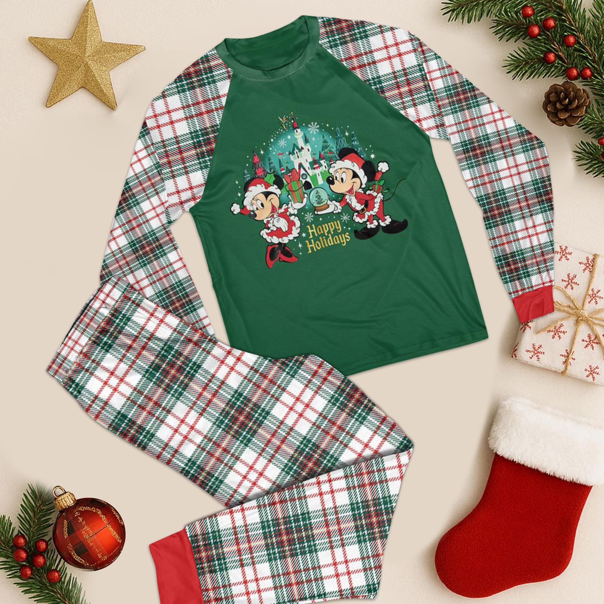 Discover Mickey And Minniee Santa Christmas Pajama Set, Disney Couple Holiday Sleepwear, Magic Castle Happy Holidays PJs, Disneyland Christmas Pajamas