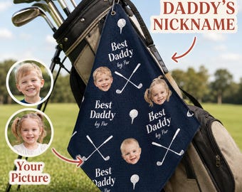 Toalla de golf personalizada con foto de la cara de un niño, el mejor regalo de golf para papás, regalo divertido de Navidad para golfistas, toalla personalizada para amantes del golf.