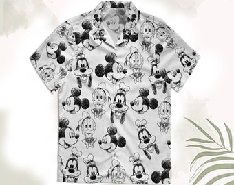 Mickey And Friends Sketch Art Hawaiian Shirt, Mickey Mouse Donald Duck Goofy Hawaii Shirts, land Summer Trip,   World