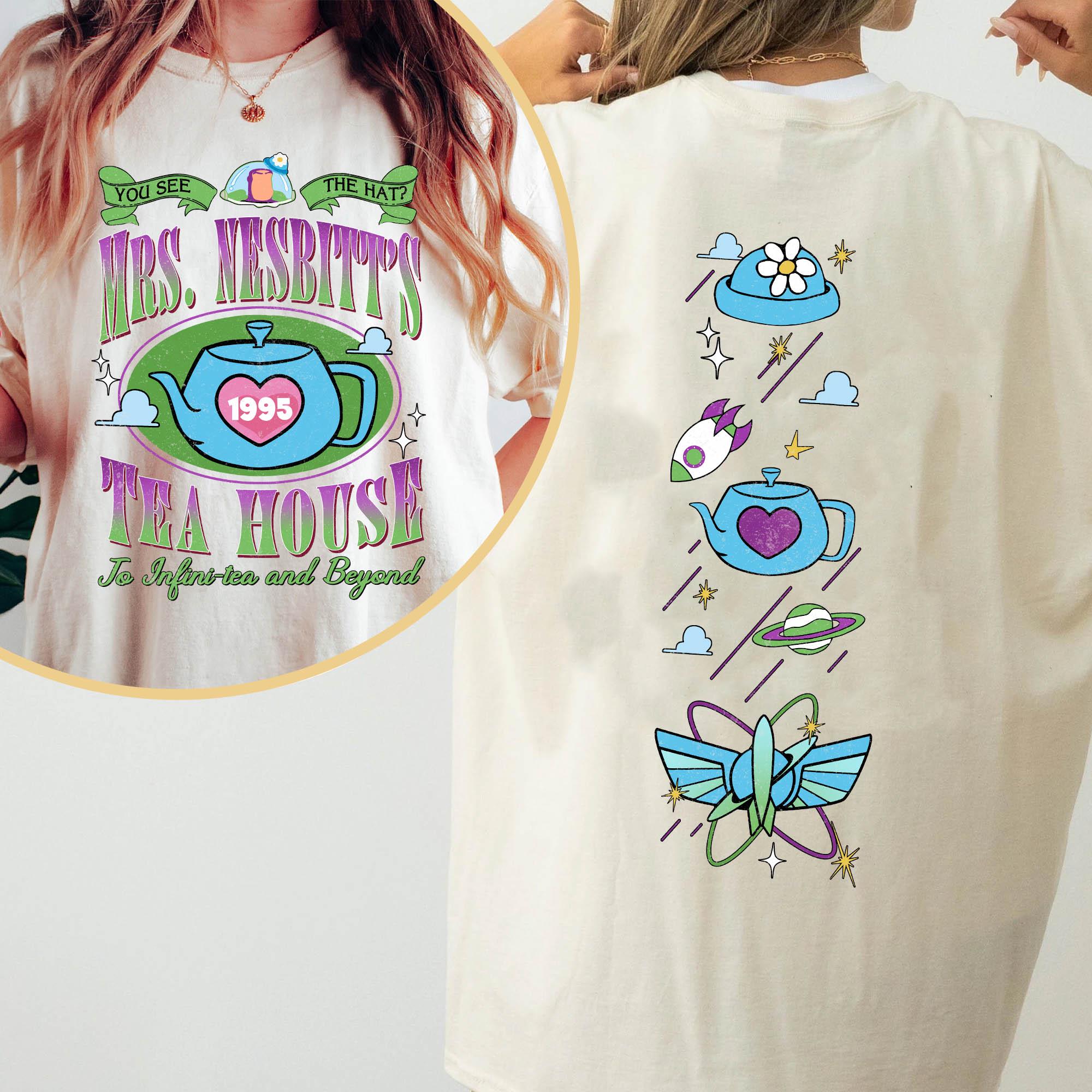 Two Sided Buzz Lightyear Mrs. Nesbitt's Tea House Shirt, Retro Disney Toy Story Tea Room T-shirt, Disneyland Family Trip, Birthday Gift