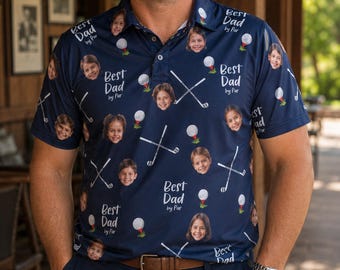 Polo "Best Dad By Par" con foto personalizzata del volto del bambino, regalo per la festa del papà, maglietta personalizzata a maniche corte per gli amanti del golf, compleanno del papà
