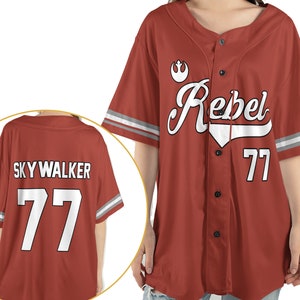 Luke Skywalker Rebel 77 Star Wars 2 Sided Baseball Jersey Shirt, Disney Hollywood Studios Sport Outfits, Disney World Galaxy&#39;s Edge Trip