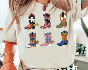 Disney Classic Character Cowboy Boot Shirt, Mickey and Friends Western Cowboy Cowgirl T-shirt, Western Country Shirt, Disneyland Family Trip