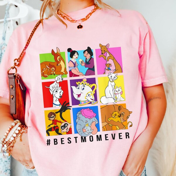 Retro Disney Characters Best Mom Ever Comfort Colors Shirt, Disney Mother's Day Shirt, Gift For Mommy, Perdita Duchess Sarabi Mrs Potts