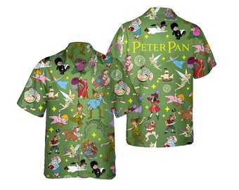 Retro Peter Pan Group Characters Hawaiian Shirt, Tinker Bell Captain Hook Smee Nana Dog,  Hawaii Shirt, land Family Summer Trip