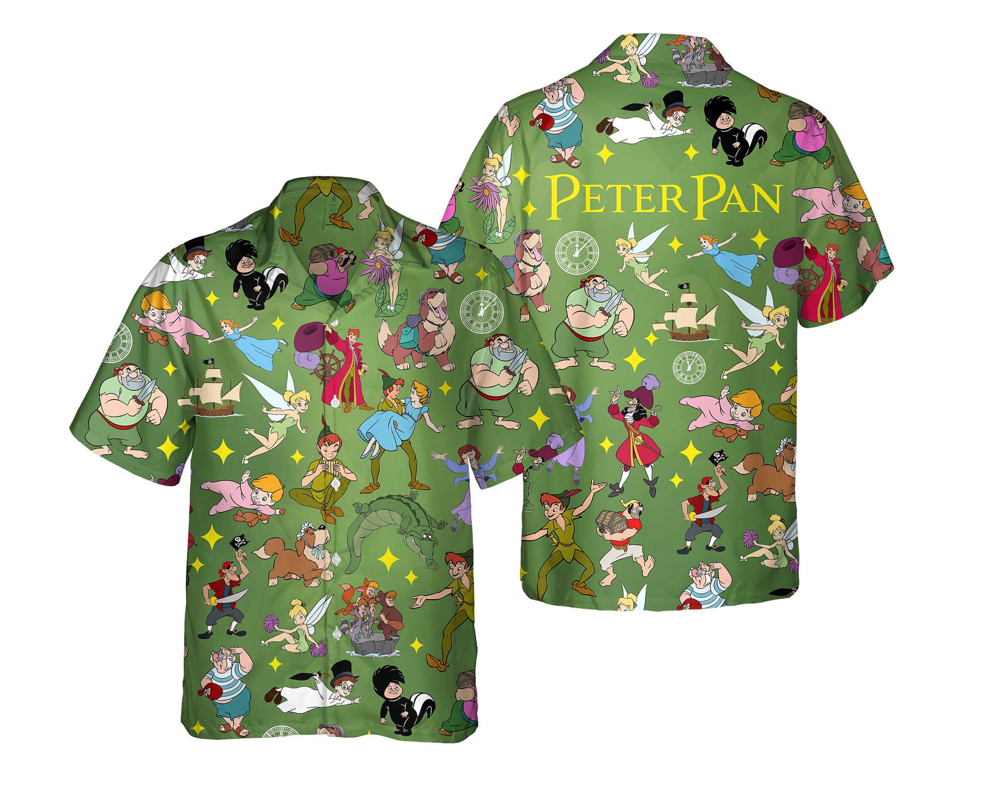 Retro Peter Pan Group Characters Hawaiian Shirt, Tinker Bell