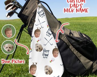Custom Golf Towel With Pet And Kid Face Photo, Best Dad By Par Golf Towel, Fathers Day Gift For Golfing Dad, Personalized Golf Lover Gifts