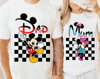 Mickey Minnie Mouse Checkered Dad Mom Matching T-shirt, Cute Disney Couple Shirt, Mother's Day Gift, Father's Day T-shirt, Disneyland Trip