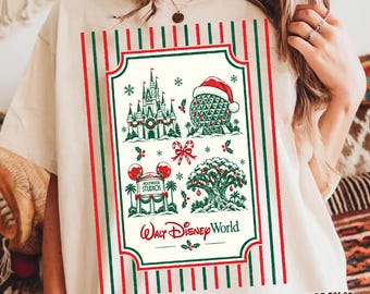 Four Parks Christmas Shirt, Holiday Theme Park Tee, Family Trip Matching Shirt, Retro Striped Xmas T Shirt