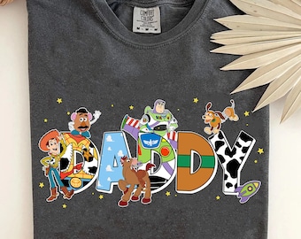Custom Daddy Comfort Colors Shirt With Toy Story Themed, Woody Buzz Lightyear Slinky, Personalized Father's Day Gift, Disney Family Matching