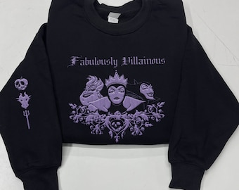 Embroidered Villains Bad Witches Club Sweatshirt, Maleficent Ursula And Evil Queen Embroidery, Disneyland Family Trip, Magic Kingdom