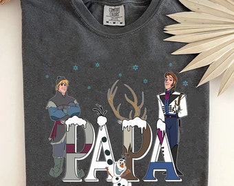 Custom Name Papa Frozen Themed Shirt, Personalized Disney Frozen Character Tee, Cute Father's Day Gift, Disney Family Matching Trip Outfits