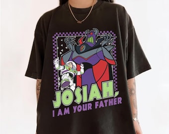 Camiseta personalizada com nome infantil Zurg e Buzz Lightyear "Eu Sou Seu Pai" em xadrez, camiseta Comfort Colors para o Dia dos Pais de Toy Story, presente da Disney