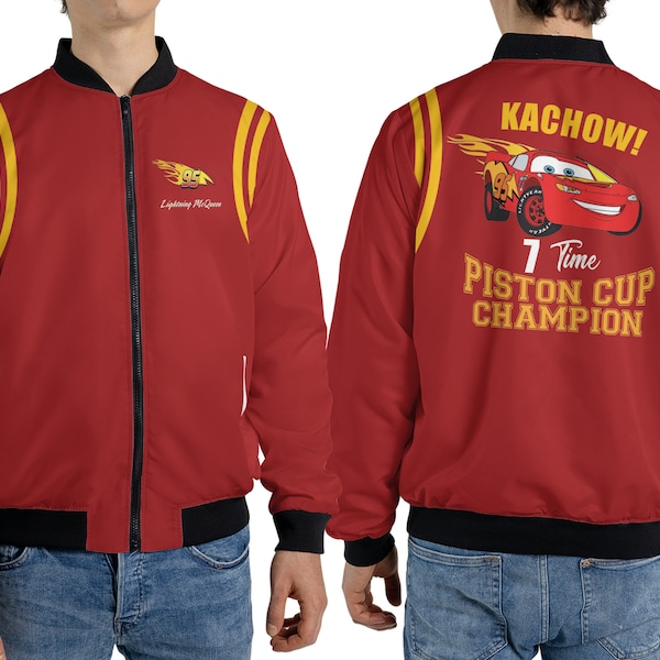 Lightning Mcqueen 95 Kachow Racing Fleece Bomber Jacket, Rust-Eze Cars Piston Cup Champion Streetwear Jacket, land Family Trip