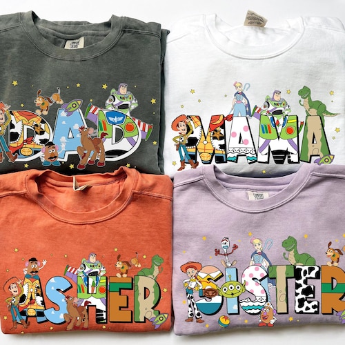 Custom Name Matching Toy Family Shirts, Dad Mom Brother Sister Tee, Family Vacation Tees, Cowboy Dinosaur Alien Art