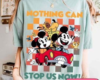 Chemise Mickey et Minnie's Runaway Railway, Nothing Can Stop Us Now, T-shirt à carreaux Disney, chemise Disney Train Ride, T-shirt Chuuby Bird