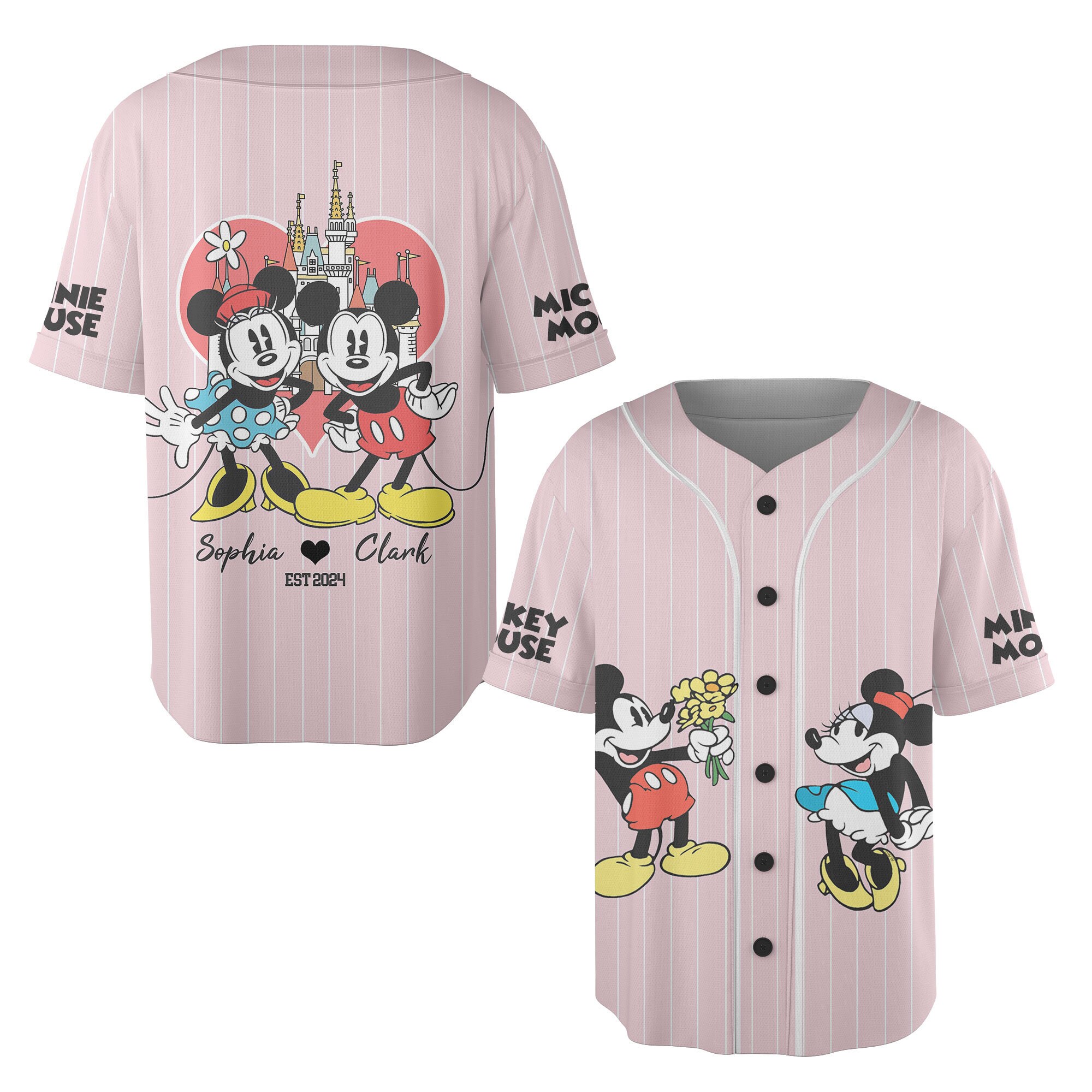 Custom Name Mickey And Minnie Mouse Baseball Jersey Shirt