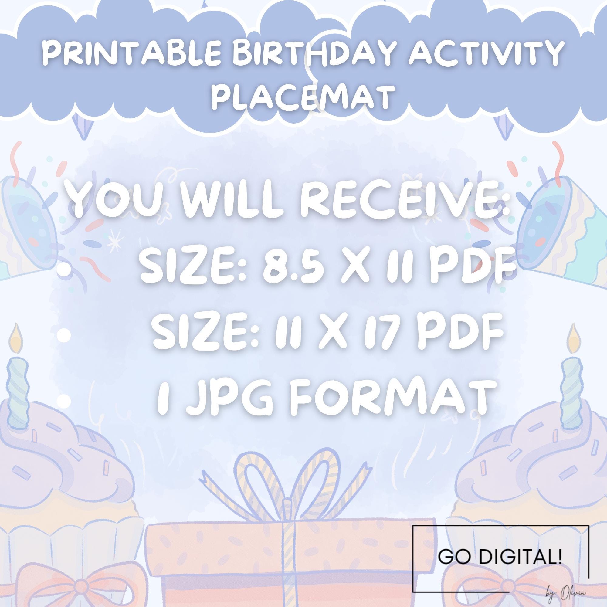 Birthday Party Coloring Placemat | Digital Download | Kids Party ...