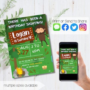 Stiekeme Sasquatch verjaardagsuitnodiging | Sasquatch-verjaardag | Sasquatch-kind | Digitale download | Sjabloonuitnodiging | Gepersonaliseerde uitnodiging