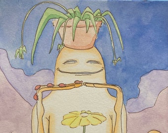 Poetics of Gigantes at Play - Framed Watercolor on Paper