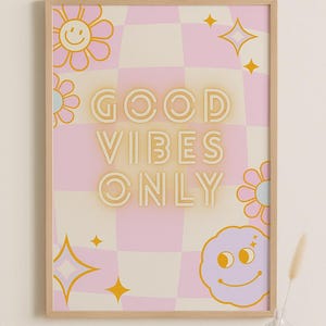 Good Vibes Only Retro Wall Art – Digital Download | Groovy Printable Poster | 70s Smile Face Decor | Boho Room Art
