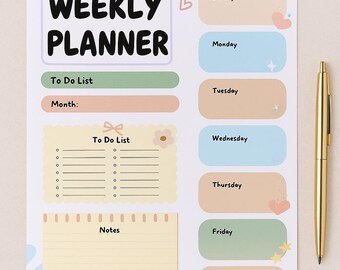 Pastel Printable Weekly Planner | Cute To-Do List & Notes | Instant Download PDF | Aesthetic Digital Planner Page