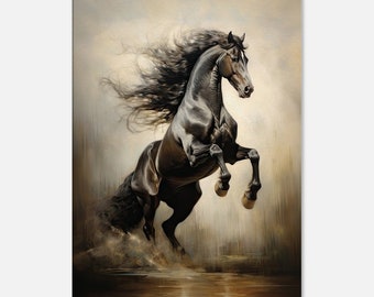 Retrato de garanhão preto: arte equestre em tela esticada