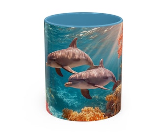 Delphin-Kaffeetasse, Ozean-inspiriertes nautisches Dekor, 11/15 oz