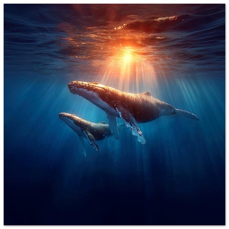 Humpback Whale Aluminum Print: Modern Ocean Life Wall Art 50x50 cm / 20x20″