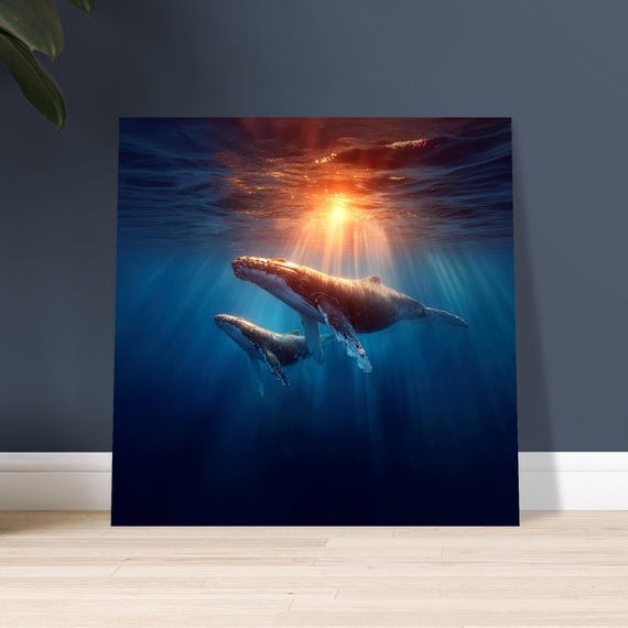 Humpback Whale Aluminum Print: Modern Ocean Life Wall Art