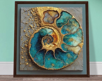 Framed Abstract Ammonite Fossil Framed Canvas Art - Multiple Sizes & Frame Colors - Modern Home Decor