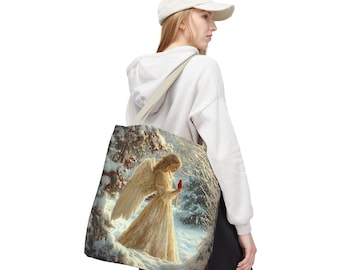 Torba zimowa Angel Winter Tote Bag: świąteczna torba z poliestru, wzór Angelic