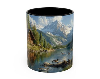 Mountain Lake View Coffee Mug: Camping Adventure Gift (11oz/15oz)