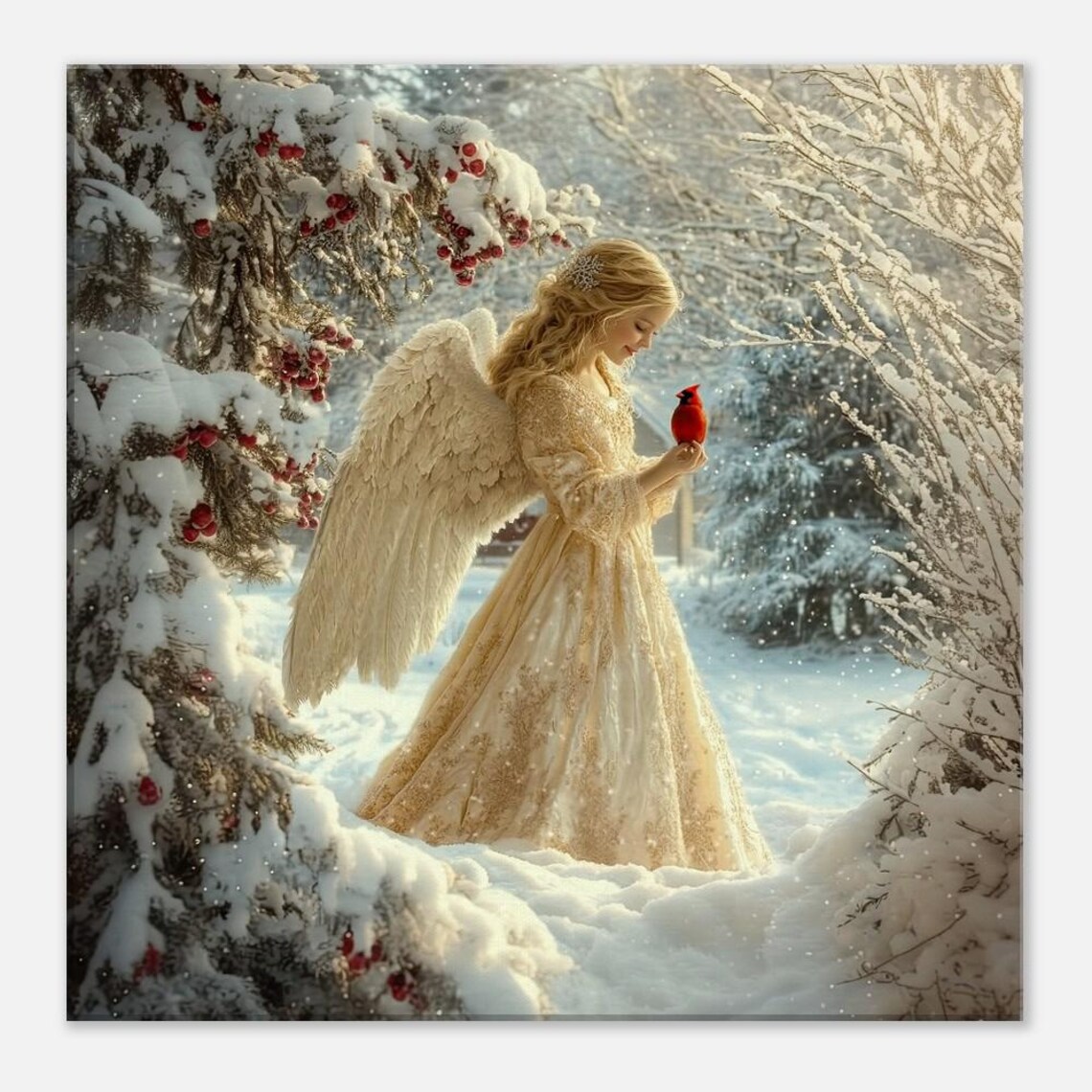 Vintage Angel and Cardinal Christmas Canvas Art - Winter Home Decor - Etsy
