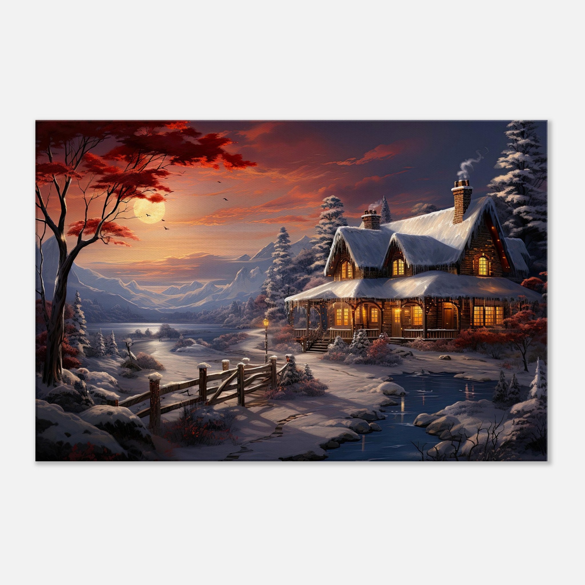 Winter Cabin Canvas Art: Snowy Forest Landscape Print - Etsy