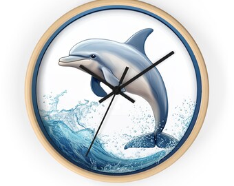 Dolphin Wall Clock: Ocean Sea Life, Kids Room Decor (10")