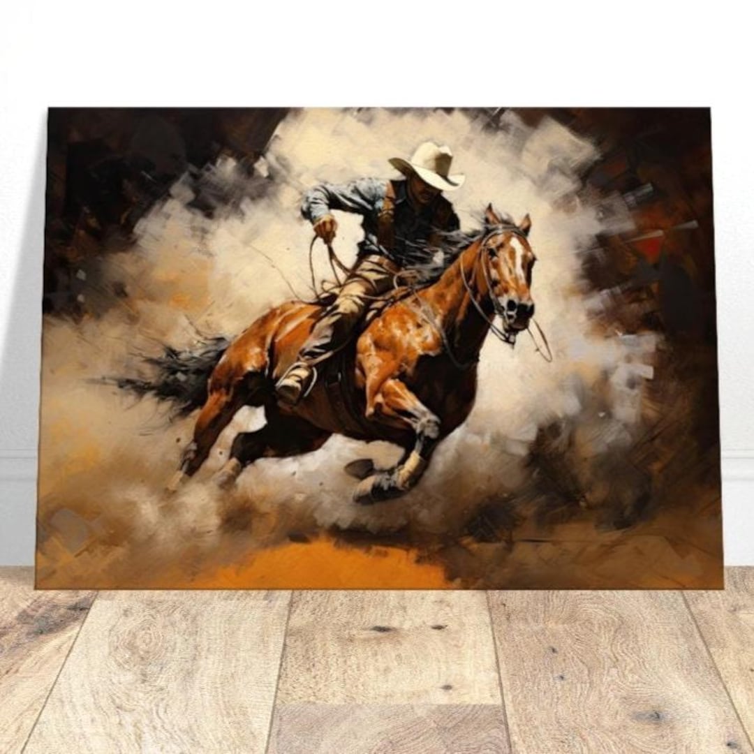 Cowboy and Horse Canvas Print: Western Rodeo Art, Southwest Decor - Etsy