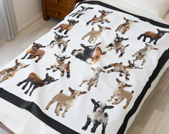Baby Goat Pattern Velveteen Plush Blanket | Farm Animal Throw