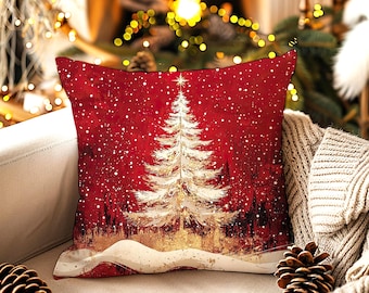 White Christmas Tree Pillow: Festive Faux Suede Throw Cushion