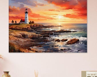 Leuchtturm Sonnenuntergang Kunstdruck Maritime Meereslandschaft Home Decor