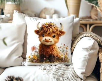 Baby Highland Cow Throw Pillow: Kids Room Decor