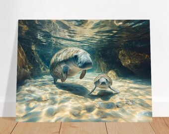 Seekuh Mama und Kalb Kunstdruck - Küsten Meerestiere Poster