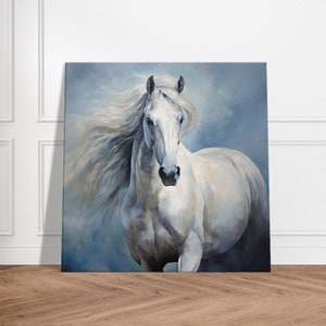White Horse Painting - Print on Slim Canvas, Horse Lover Print, White Stallion Portrait, Horse Art, Western Style Decor, Southwestern Art
