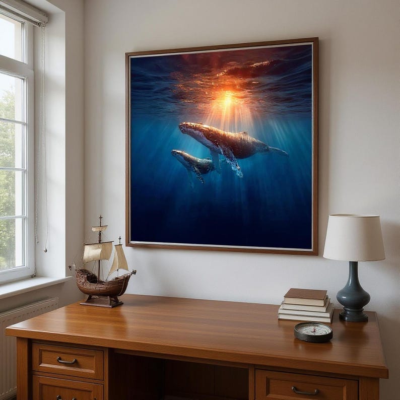 Humpback Whale Aluminum Print: Modern Ocean Life Wall Art image 2