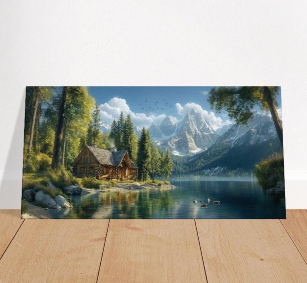 Mountain Lake Cabin Canvas Print: Rustic Landscape Wall Art - Etsy