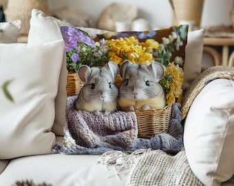 Chinchilla Print Pillow, Faux Suede Accent Pillow, Pet Lover Gift